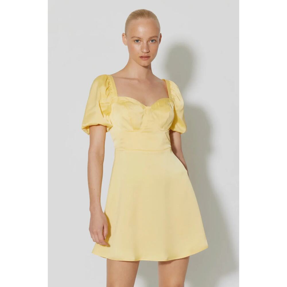 Something New Gloria Puff Sleeve Sweetheart Mini Dress Yellow Women's Small NWT